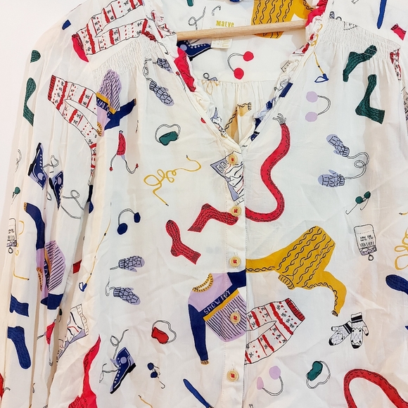 Maeve Anthro Snow Day Print Blouse - Picture 6 of 13